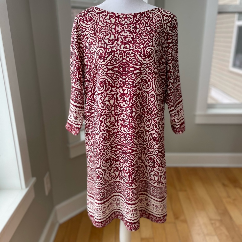 Anthropologie Skies Are Blue Burgundy Floral Print Long Sleeve Shift Dress Sz S